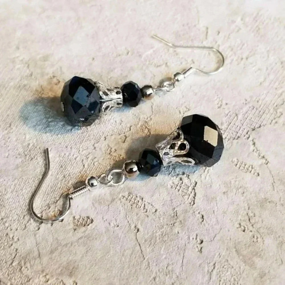 Handcrafted Victorian Black Crystal Silver Filigree Basket Earrings - Picture 8 of 8